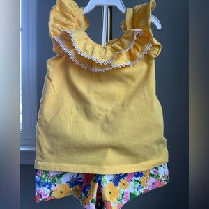 Janie & Jack Yellow Ruffle Top with Floral Shorts